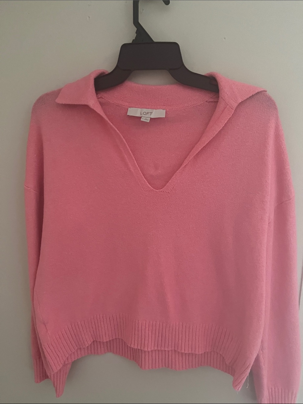 LOFT Bubblegum Pink Collared V-Neck Sweater